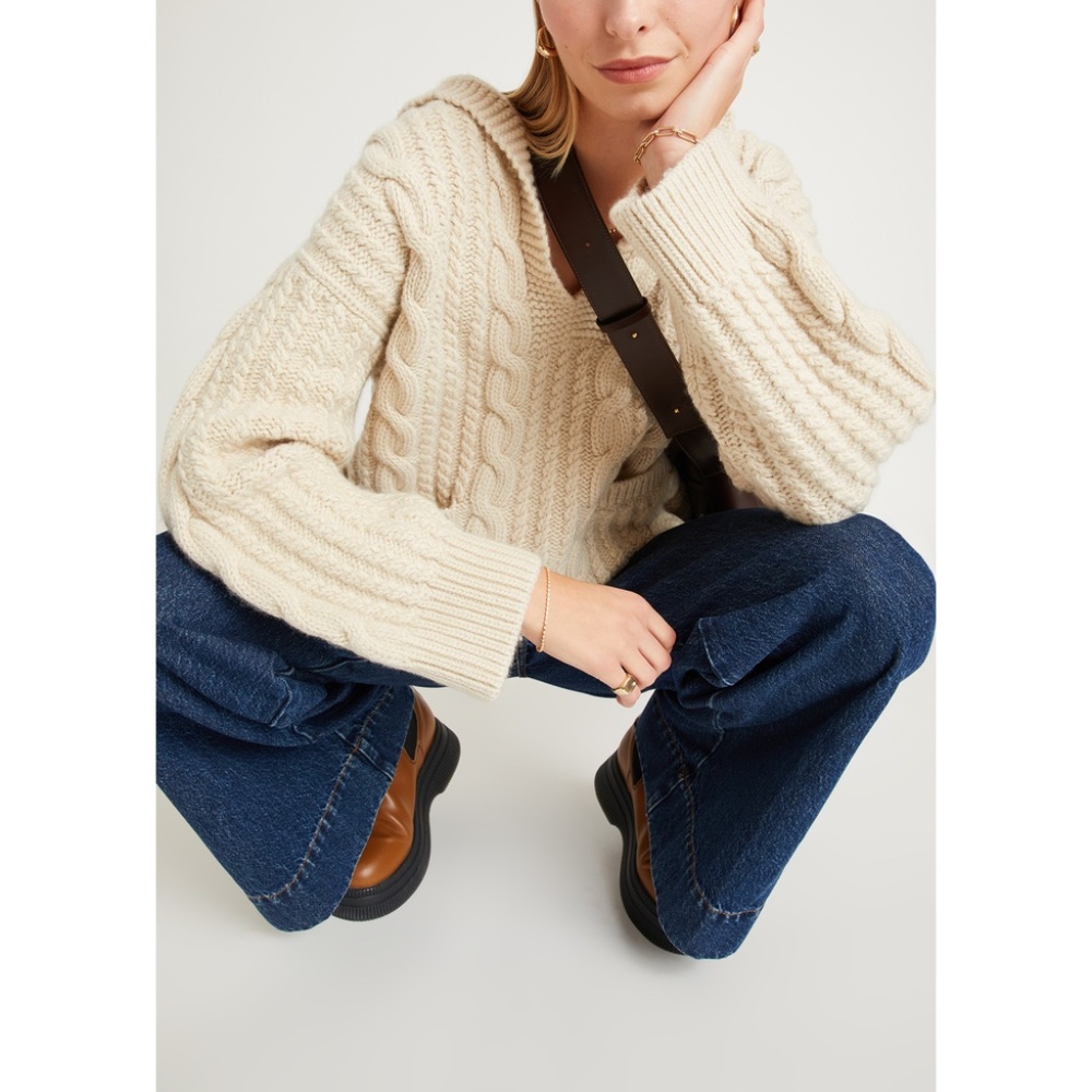 NWT Nili Lotan Hunter Hand-Knit Pullover Size Medium Color Sand